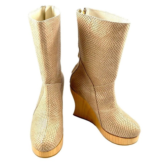 Alejandro Ingelmo Piton Snake Skin Leather Wood Platform Artsy Boots Sz 8 - Picture 4 of 11